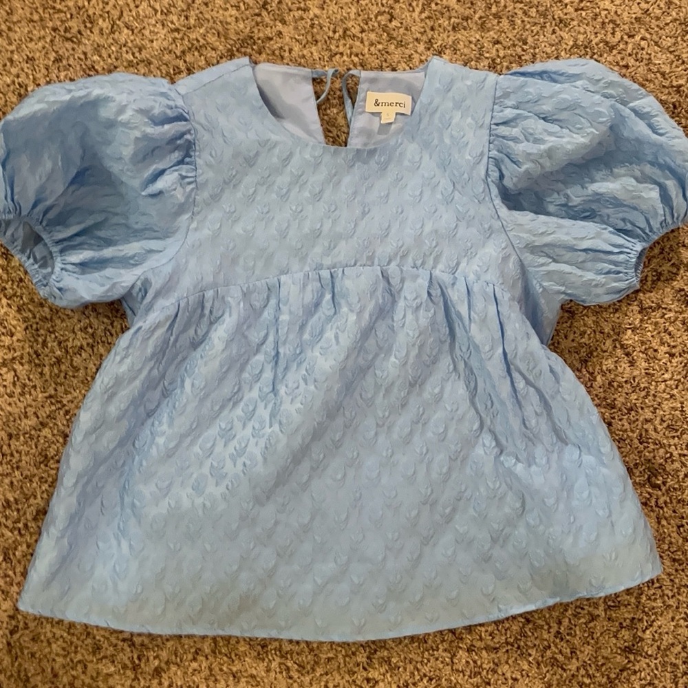 Elegant Blue Puff Sleeve Blouse by Bonpoint
